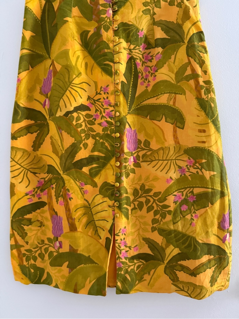 FARM Rio Banana Leaf Yellow Gold Linen Midi Skirt Medium - Picture 3 of 10